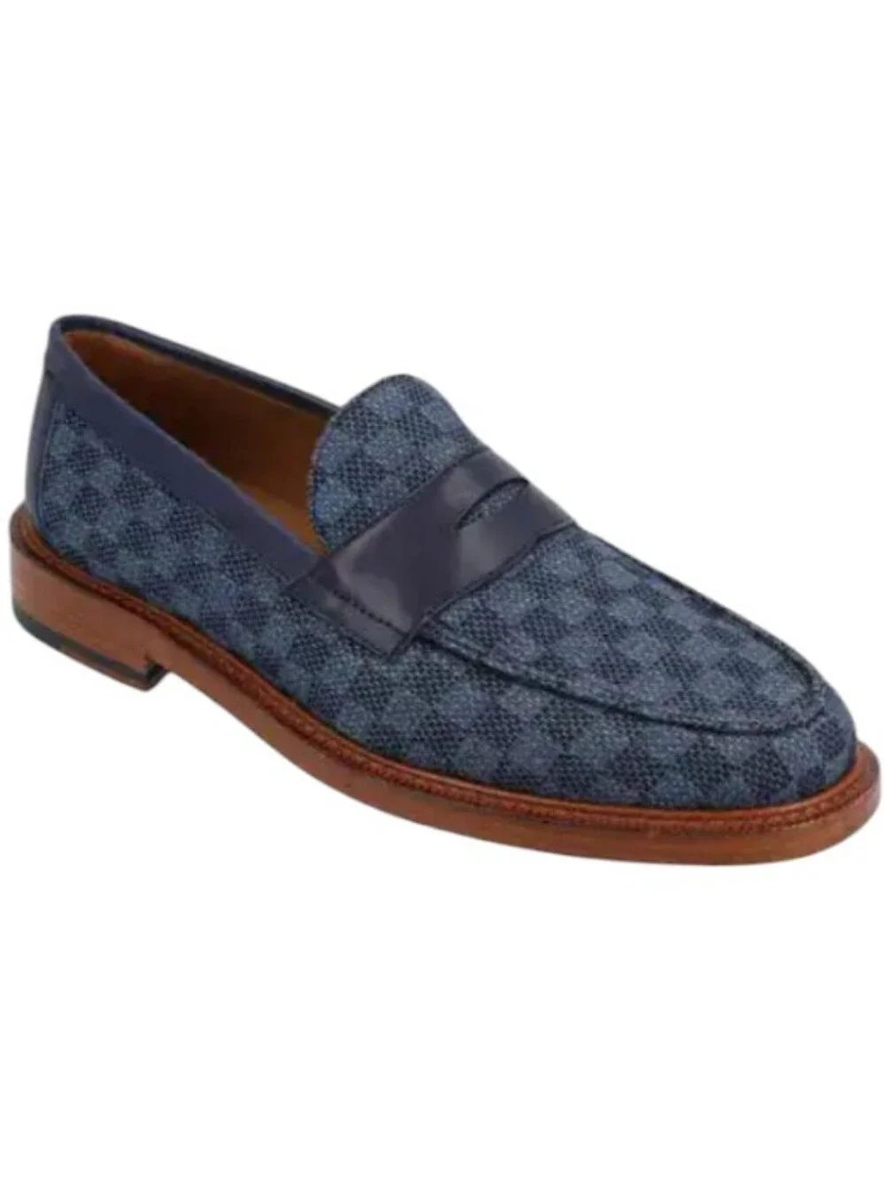 Taft Fitz Navy Loafers feature a blue checkered jacquard upper ... Size 8.5
